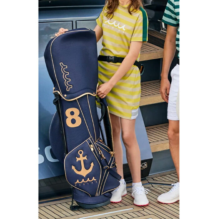 muta MARINE GOLF ムータマリンゴルフ ゴルフウェア レディース ジャガードボーダー モックネックワンピース 吸水速乾 mgjc-447018
