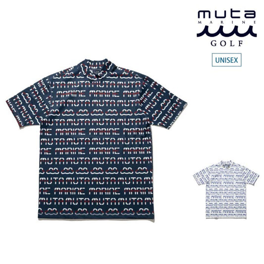 muta MARINE GOLF ムータマリンゴルフ ゴルフウェア メンズ デジタルロゴ モックネックシャツ 2WAYストレッチ 吸水速乾 UVカット セットアップ対応 MGMK-446302