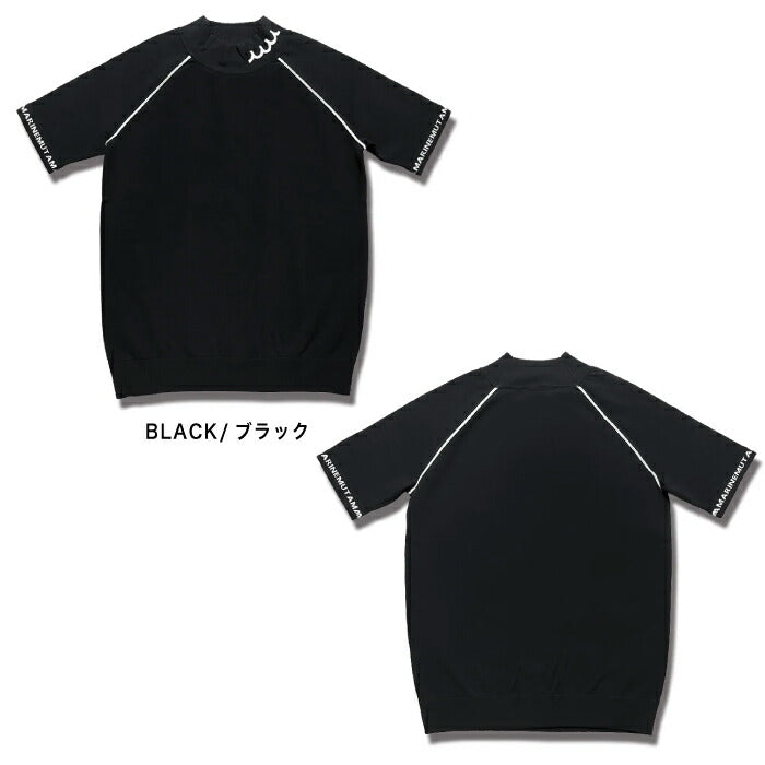 muta MARINE GOLF ムータマリンゴルフ ゴルフウェア レディース ジャガード モックネックプルオーバー 半袖ニット 半袖シャツ 伸縮性 短め丈 タウンユースにも セットアップ対応 mgsg-250501