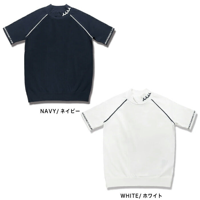muta MARINE GOLF ムータマリンゴルフ ゴルフウェア レディース ジャガード モックネックプルオーバー 半袖ニット 半袖シャツ 伸縮性 短め丈 タウンユースにも セットアップ対応 mgsg-250501