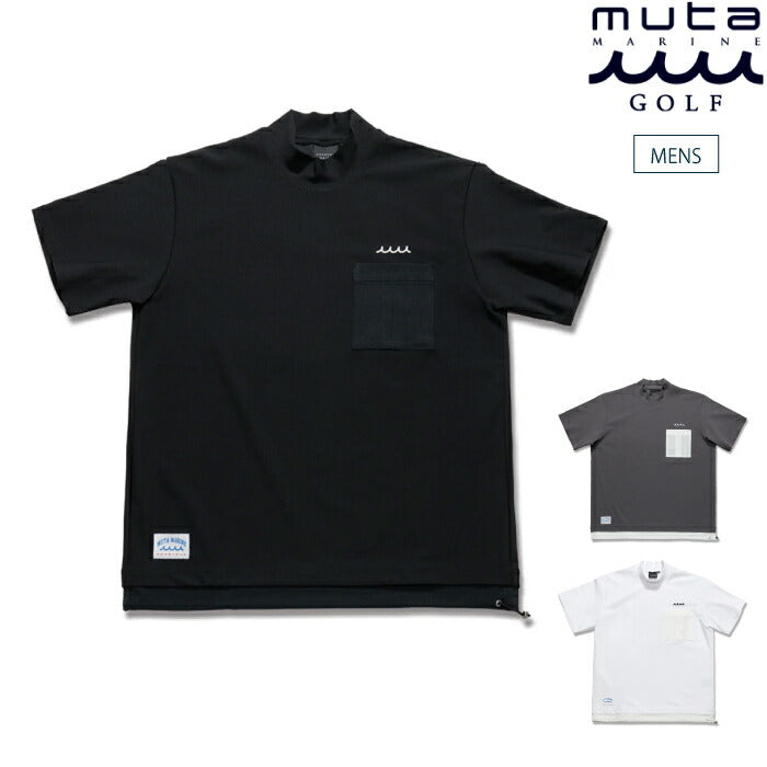 muta MARINE GOLF ムータマリンゴルフ ゴルフウェア メンズ ACANTHUS × muta MARINE Mesh Trimming Pocket Tee モックネックTシャツ 吸水速乾 UVカット 2WAYストレッチ mmac-ma2618