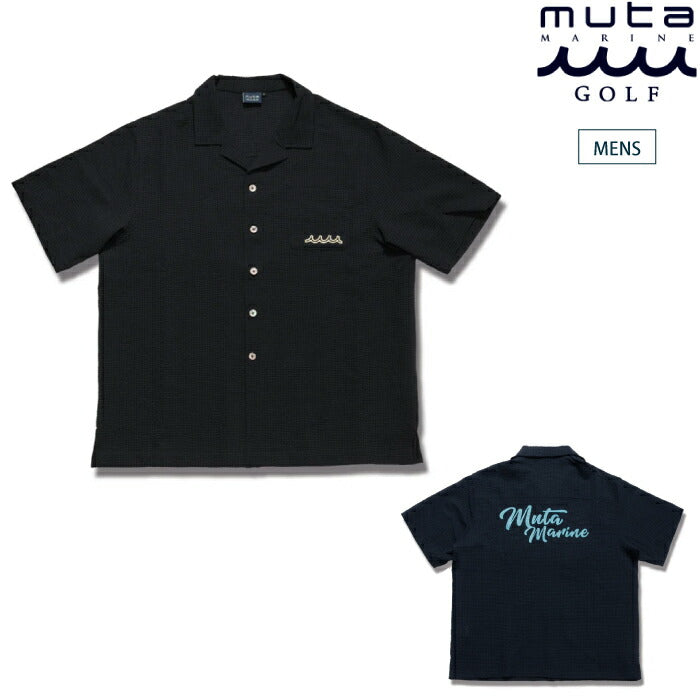 muta MARINE GOLF ムータマリンゴルフ ゴルフウェア メンズ シアサッカー オープンカラーシャツ 半袖シャツ 清涼感 ゆったりシルエット セットアップ対応 mmbg-446823