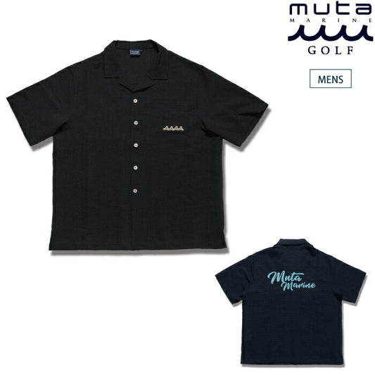 muta MARINE GOLF ムータマリンゴルフ ゴルフウェア メンズ シアサッカー オープンカラーシャツ 半袖シャツ 清涼感 ゆったりシルエット セットアップ対応 mmbg-446823