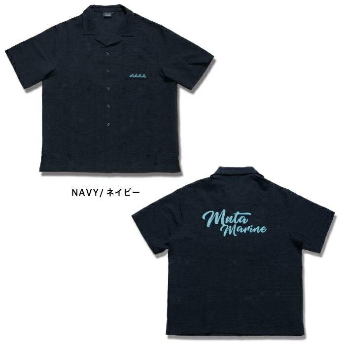 muta MARINE GOLF ムータマリンゴルフ ゴルフウェア メンズ シアサッカー オープンカラーシャツ 半袖シャツ 清涼感 ゆったりシルエット セットアップ対応 mmbg-446823
