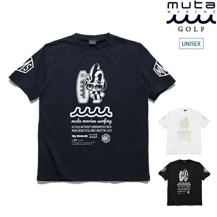 muta MARINE GOLF ムータマリンゴルフ ゴルフウェア メンズ レデイース ユニセックス My Melody × muta MARINE SURFING ストレッチTシャツ スリムフィット さらっとした肌離れの良さ 伸縮性 コットンポリウレタン混紡素材 サンリオ mmmp-434770