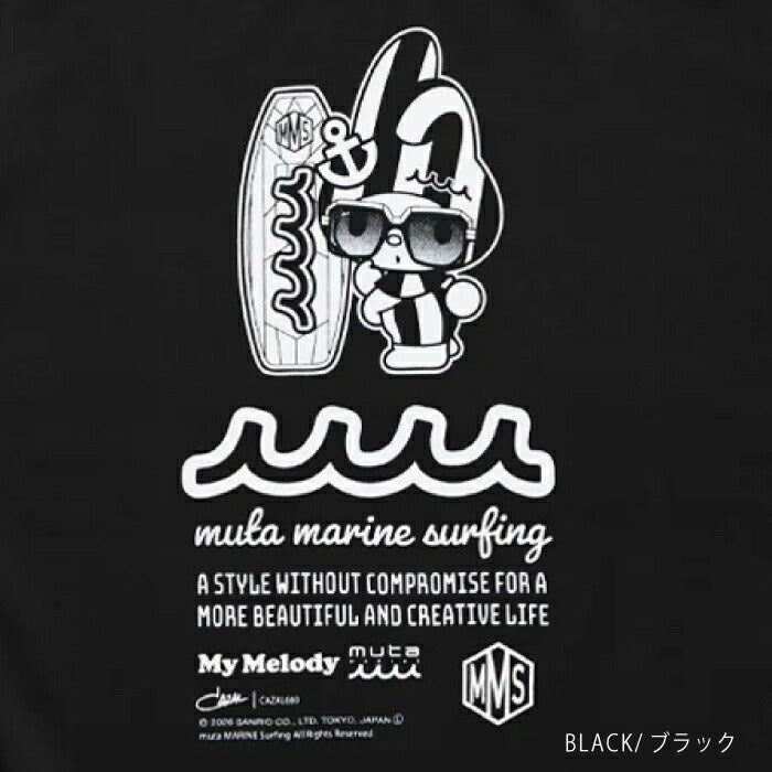 muta MARINE GOLF ムータマリンゴルフ ゴルフウェア メンズ レデイース ユニセックス My Melody × muta MARINE SURFING ストレッチTシャツ スリムフィット さらっとした肌離れの良さ 伸縮性 コットンポリウレタン混紡素材 サンリオ mmmp-434770