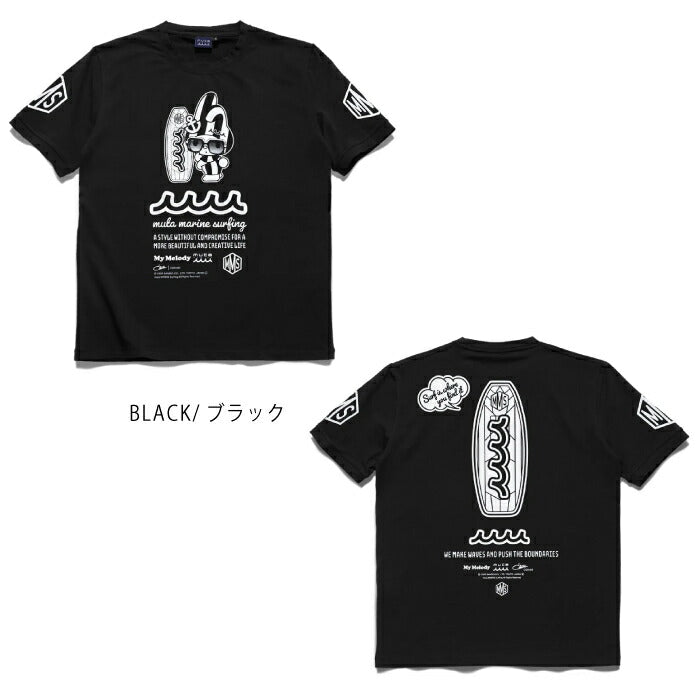 muta MARINE GOLF ムータマリンゴルフ ゴルフウェア メンズ レデイース ユニセックス My Melody × muta MARINE SURFING ストレッチTシャツ スリムフィット さらっとした肌離れの良さ 伸縮性 コットンポリウレタン混紡素材 サンリオ mmmp-434770