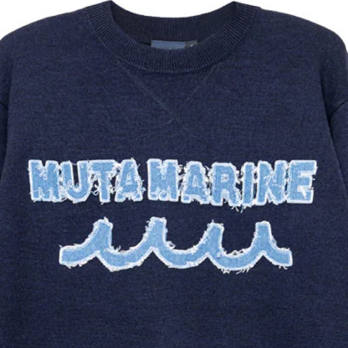 muta MARINE GOLF ムータマリンゴルフ ゴルフウェア レディース メンズ デニムパッチ クルーネックセーター ウール混 保温性 MMSK-446427