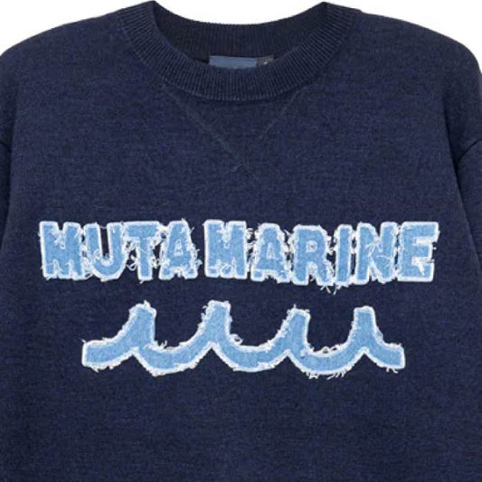 muta MARINE GOLF ムータマリンゴルフ ゴルフウェア レディース メンズ デニムパッチ クルーネックセーター ウール混 保温性 MMSK-446427