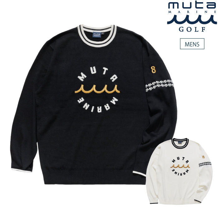 muta MARINE GOLF ムータマリンゴルフ ゴルフウェア メンズ サークルロゴ クルーネックセーター ニット インターシャ編み ソフトな風合い mmsk-446864