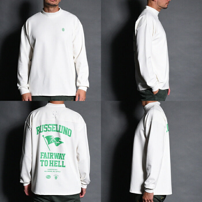 Russeluno ラッセルノ ゴルフウェア メンズ FLAG LOGO LOOSE L/S MOCKNECK モックネック 速乾性 ストレッチ性 RS-2530607