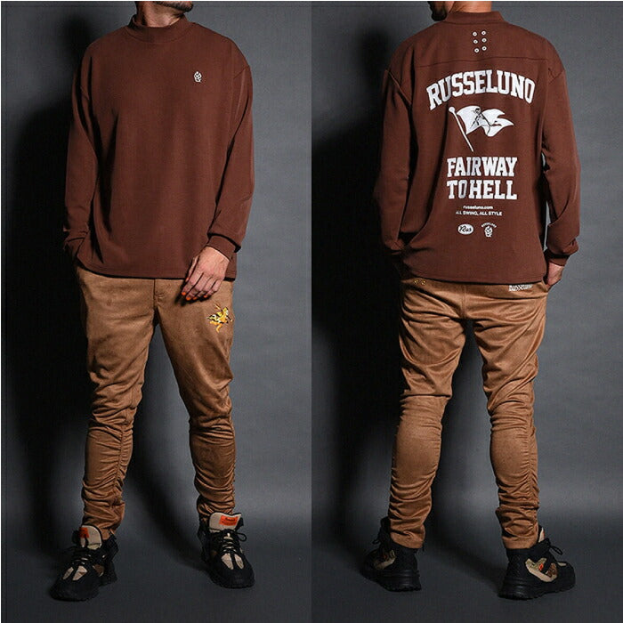 Russeluno ラッセルノ ゴルフウェア メンズ FLAG LOGO LOOSE L/S MOCKNECK モックネック 速乾性 ストレッチ性 RS-2530607