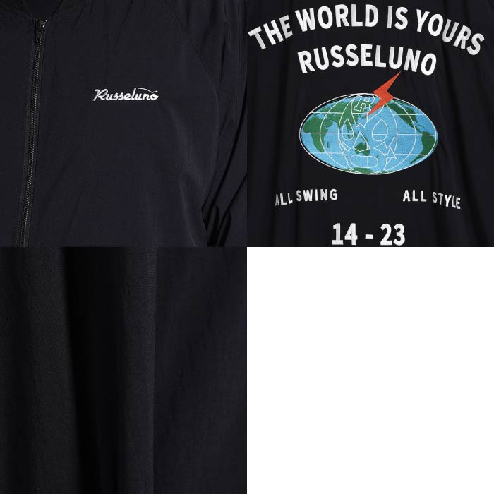 Russeluno ラッセルノ ゴルフウェア メンズ WORLD LOGO ZIPUP BLOUSON ジップアップブルゾン 独特なシワ感 伸縮性 メッシュ裏地 吸汗速乾 RS-2530615