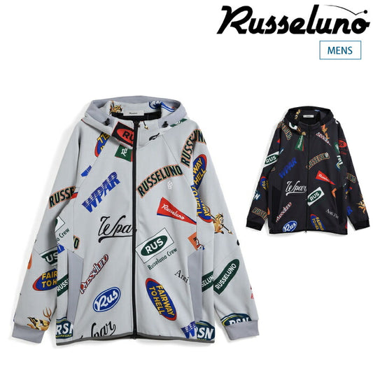 Russeluno ラッセルノ ゴルフウェア メンズ ジップフーディー MULTI LOGO BONDING ZIPUP HOODIE ブルゾン 保温性 防風性 2WAYストレッチ セットアップ対応 RS-2530623