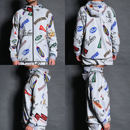 Russeluno ラッセルノ ゴルフウェア メンズ ジップフーディー MULTI LOGO BONDING ZIPUP HOODIE ブルゾン 保温性 防風性 2WAYストレッチ セットアップ対応 RS-2530623