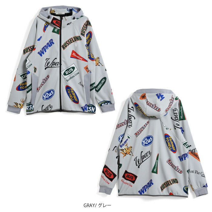 Russeluno ラッセルノ ゴルフウェア メンズ ジップフーディー MULTI LOGO BONDING ZIPUP HOODIE ブルゾン 保温性 防風性 2WAYストレッチ セットアップ対応 RS-2530623