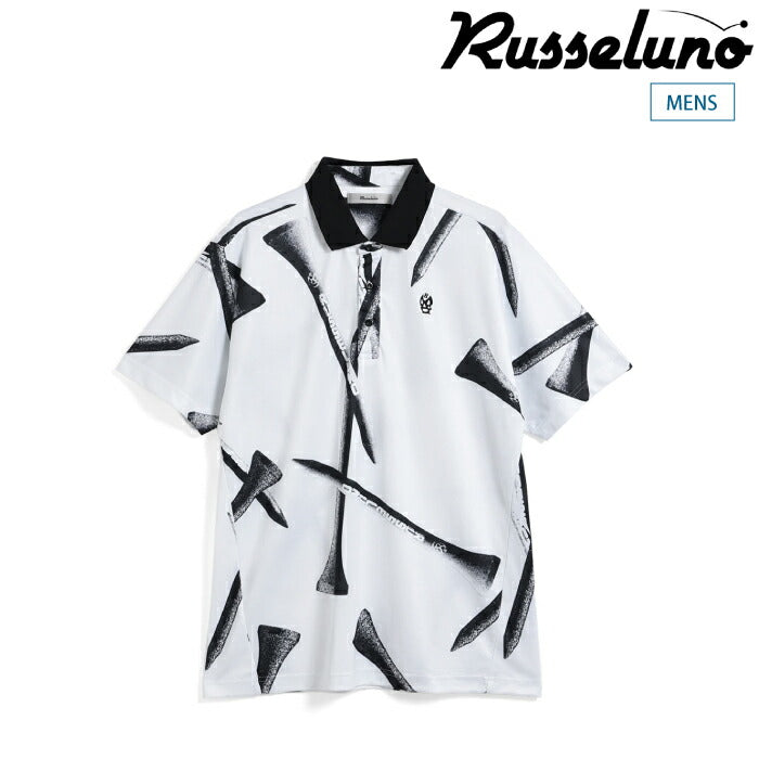 Russeluno ラッセルノ ゴルフウェア メンズ TEE PATTERN SS POLO ティーパターン ショートスリーブポロ 半袖シャツ レギュラーフィット 吸汗速乾性 ストレスフリーなパターン設計 rs-2610304