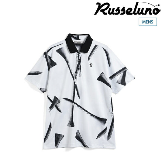 Russeluno ラッセルノ ゴルフウェア メンズ TEE PATTERN SS POLO ティーパターン ショートスリーブポロ 半袖シャツ レギュラーフィット 吸汗速乾性 ストレスフリーなパターン設計 rs-2610304
