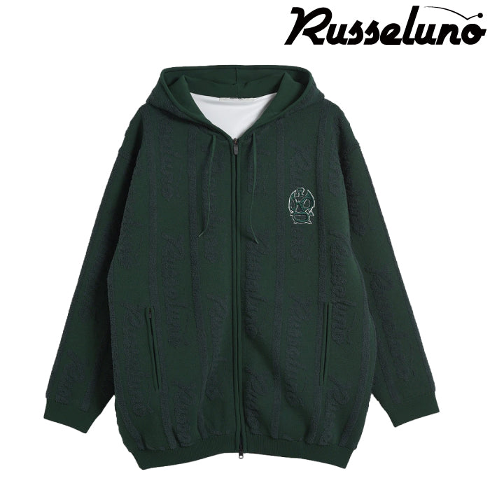 Russeluno ラッセルノ ゴルフウェア メンズ LOGO STRIPE TECH KNIT ZIPUP HOODIE ロゴ ストライプ テック ニット ジップアップ フーディー軽量 イージーケア ストレッチ 防風ニット フルジップ rs-2630504