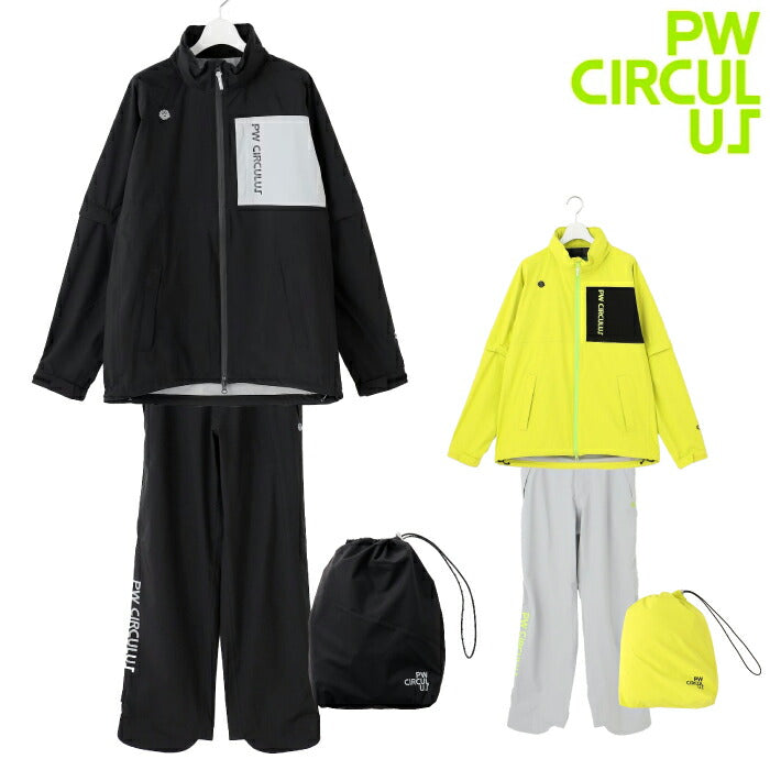 PW CIRCULUS ピーダブリュサーキュラス ゴルフウェア メンズ レディース UNISEX 防水レインウエアセット 耐水圧20000mm 前開きフルジップ 収納巾着付 フード内蔵 強い雨にも対応 RWPNGM0001