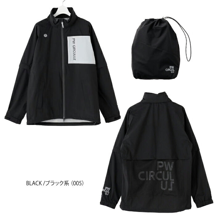 PW CIRCULUS ピーダブリュサーキュラス ゴルフウェア メンズ レディース UNISEX 防水レインウエアセット 耐水圧20000mm 前開きフルジップ 収納巾着付 フード内蔵 強い雨にも対応 RWPNGM0001