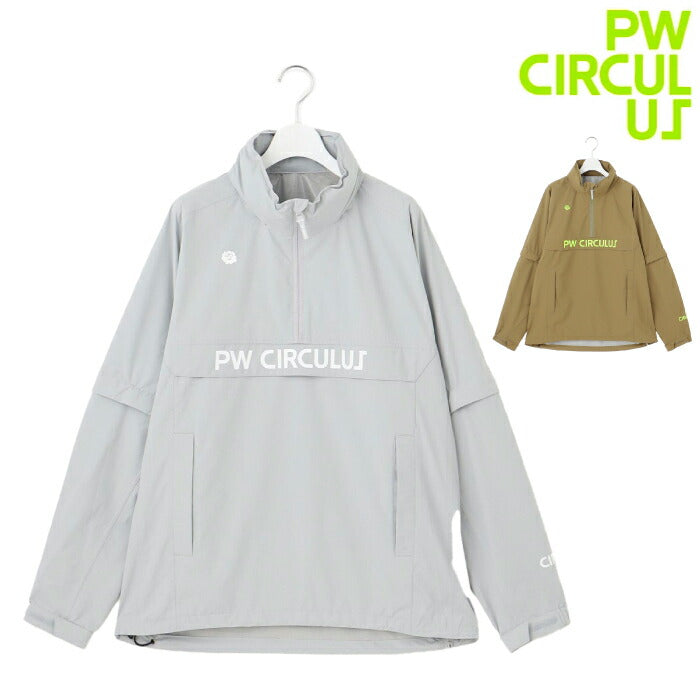 PW CIRCULUS ピーダブリュサーキュラス ゴルフウェア メンズ レディース UNISEX 防水レインブルゾン 耐水圧20000mm ハーフジップ フード内蔵 収納巾着付 RWPNGM0011