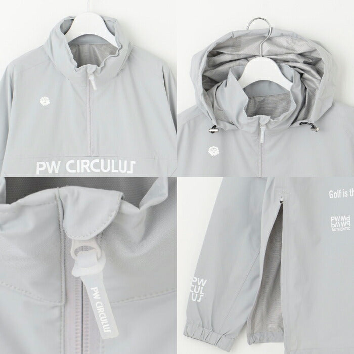 PW CIRCULUS ピーダブリュサーキュラス ゴルフウェア メンズ レディース UNISEX 防水レインブルゾン 耐水圧20000mm ハーフジップ フード内蔵 収納巾着付 RWPNGM0011