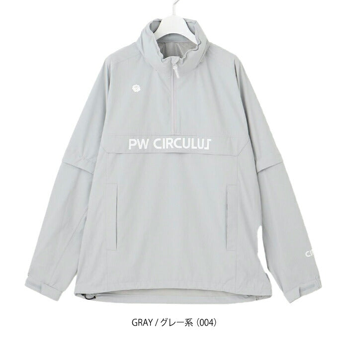 PW CIRCULUS ピーダブリュサーキュラス ゴルフウェア メンズ レディース UNISEX 防水レインブルゾン 耐水圧20000mm ハーフジップ フード内蔵 収納巾着付 RWPNGM0011