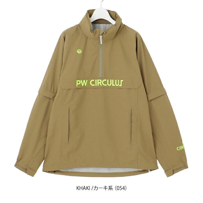 PW CIRCULUS ピーダブリュサーキュラス ゴルフウェア メンズ レディース UNISEX 防水レインブルゾン 耐水圧20000mm ハーフジップ フード内蔵 収納巾着付 RWPNGM0011