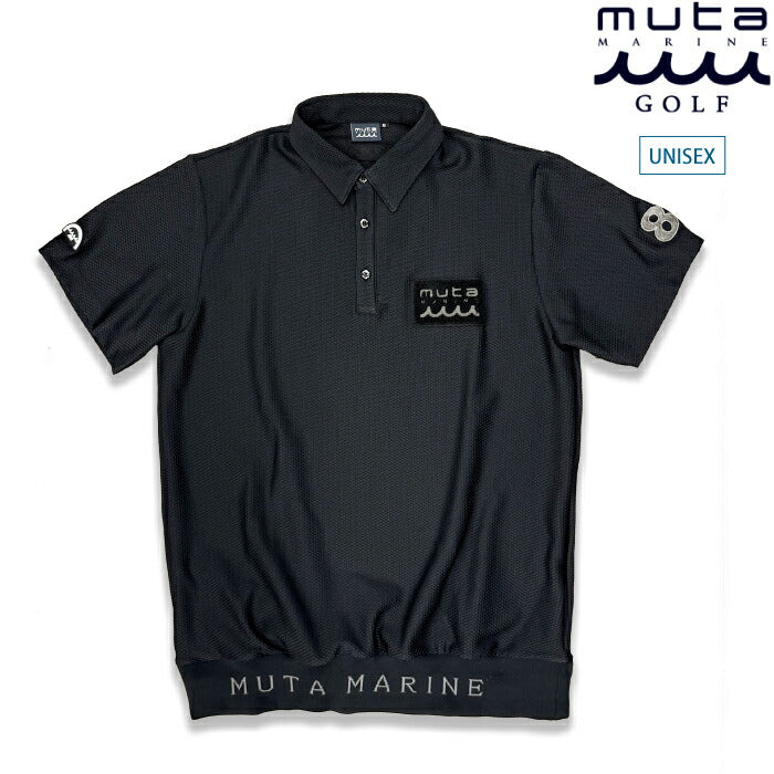 muta MARINE GOLF ムータマリンゴルフ×ゴルフシティアルド別注 メンズ レディース ゴルフウェア 数量限定 リブ付きポロシャツ ブラック 男女兼用 刺繍 ワッペン ギフトおすすめ SPJC-446870