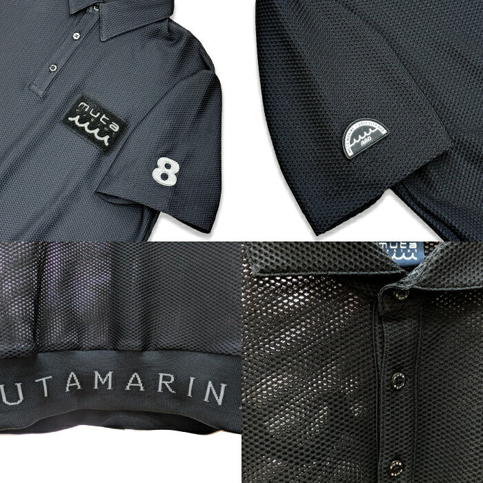 muta MARINE GOLF ムータマリンゴルフ×ゴルフシティアルド別注 メンズ レディース ゴルフウェア 数量限定 リブ付きポロシャツ ブラック 男女兼用 刺繍 ワッペン ギフトおすすめ SPJC-446870