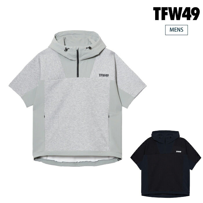 TFW49 ティーエフダブリュー ゴルフウェア メンズ CARDBOARD MATERIAL SHORT SLEEVE HOODIE 半袖ハーフジップパーカー カーボード素材 リラックス感のあるシルエット t102520031