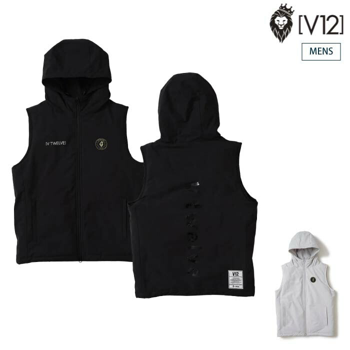 メンズ ヴィトゥエルブ ベストダウン[V12] フード付き黒ベスト V12 ヴィトゥエルブ ゴルフウェア メンズ レディース HIDE HOOD VEST