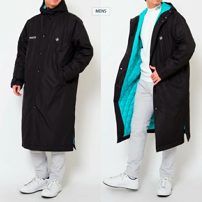 V12 ヴィトゥエルブ ゴルフウェア メンズ レディース PRO BENCH COAT ベンチコート ロング丈 フード付 防寒対策 撥水 防風 保温 V122520-JK14