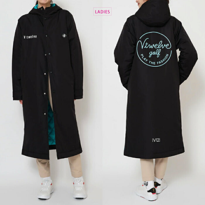 V12 ヴィトゥエルブ ゴルフウェア メンズ レディース PRO BENCH COAT ベンチコート ロング丈 フード付 防寒対策 撥水 防風 保温 V122520-JK14