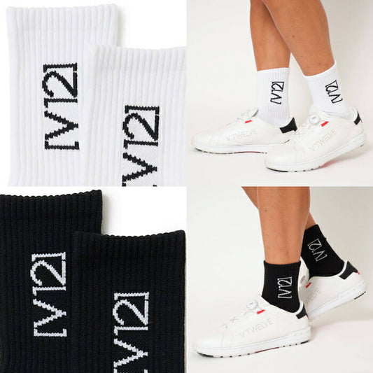 V12 ヴィトゥエルブ ゴルフウェア メンズ SIDE LOGO MID SOCKS ソックス 靴下 パイル地 クッション性 シンプル 日本製 V122610-AC04
