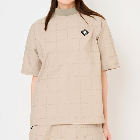 V12 ヴィトゥエルブ ゴルフウェア レディース TYPO GRID MOCK モックネック半袖シャツ 軽量ストレッチ リラックスフィット セットアップ対応 v122610-mk03