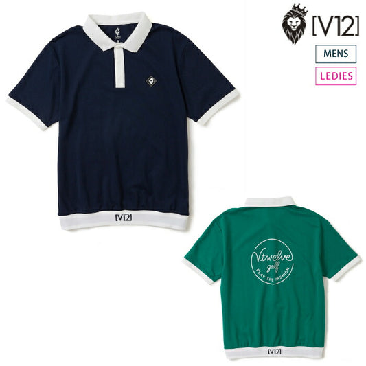 V12 ヴィトゥエルブ ゴルフウェア メンズ レディース ML RIB POLO 半袖ポロシャツ ストレッチ バックサイドプリント やさしい肌触り V122610-PL04