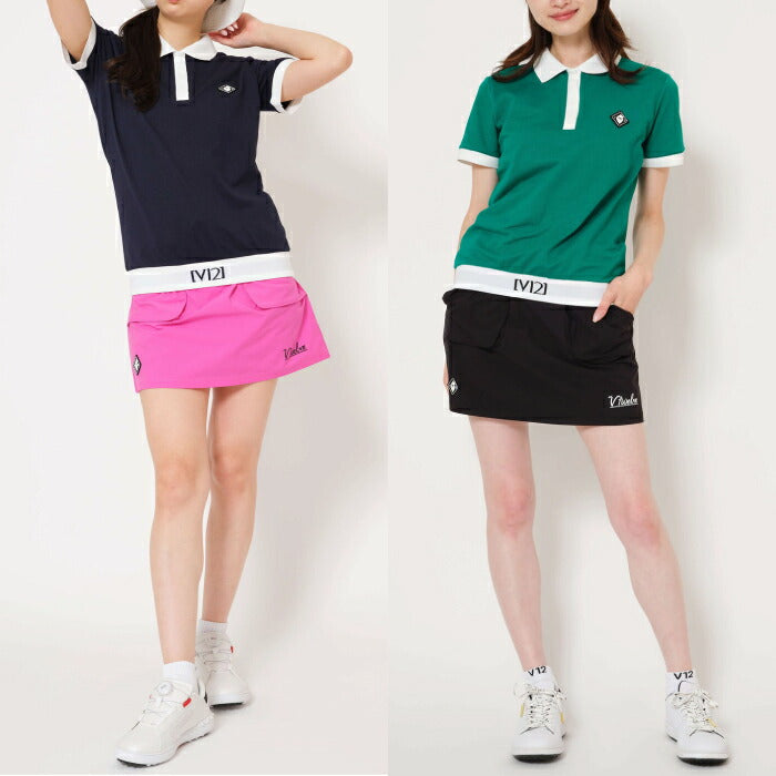V12 ヴィトゥエルブ ゴルフウェア メンズ レディース ML RIB POLO 半袖ポロシャツ ストレッチ バックサイドプリント やさしい肌触り V122610-PL04