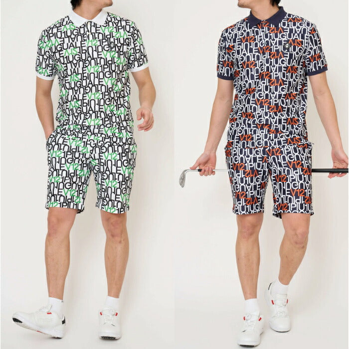 V12 ヴィトゥエルブ ゴルフウェア メンズ V12113 LETTER POLO 半袖ポロシャツ V12と1PIU1UGUALE3 GOLFが放つ珠玉のコラボ ストレッチ 吸水速乾 UVカット シリーズ商品あり v122611-pl16