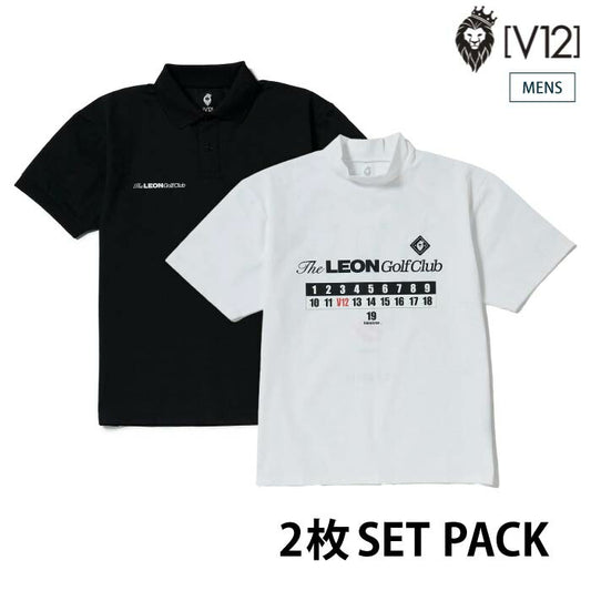 V12 ヴィトゥエルブ ゴルフウェア メンズ POLO&MOCK SET PACK LEON GC set A 半袖モックネック ポロシャツ 2枚セット LEONコラボレーションアイテム ストレッチ性 吸水速乾性 UVカット v122611-pl17