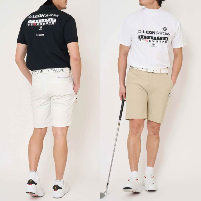 V12 ヴィトゥエルブ ゴルフウェア メンズ POLO&MOCK SET PACK LEON GC set A 半袖モックネック ポロシャツ 2枚セット LEONコラボレーションアイテム ストレッチ性 吸水速乾性 UVカット v122611-pl17