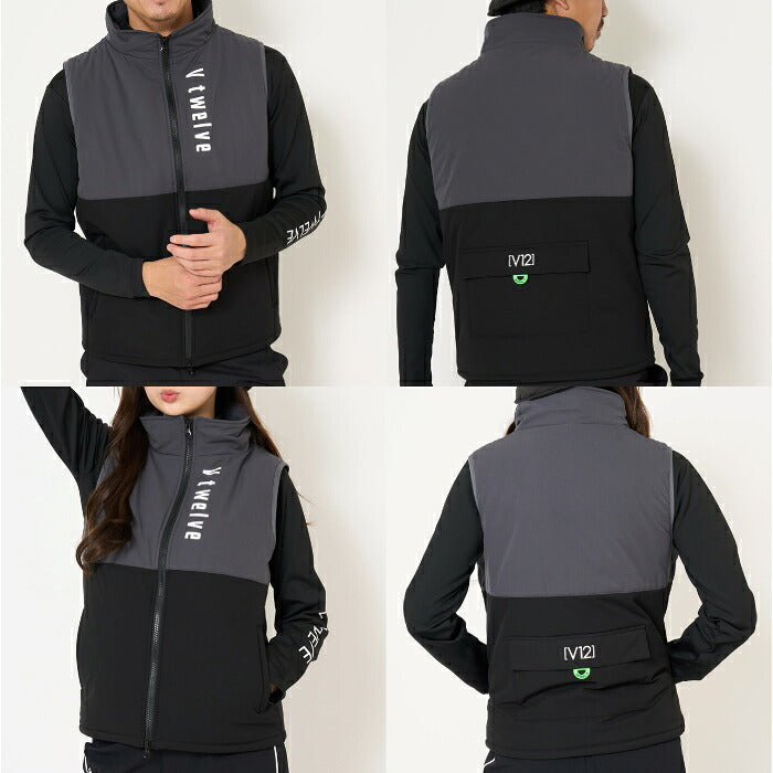 V12 ヴィトゥエルブ ゴルフウェア メンズ レディース ARC TAG VEST ベスト バイカラー バックポケット 軽量 保温 ストレッチ 撥水 防風☆ v122620-jk03