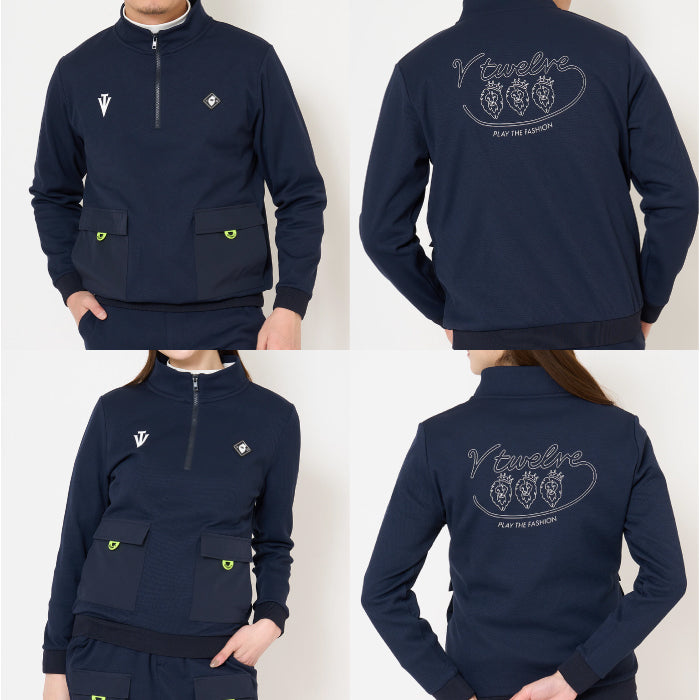 V12 ヴィトゥエルブ ゴルフウェア メンズ レディース ARC TAG HZ JKT ハーフジップスウェット ストレッチ 吸水速乾 UVカット セットアップ対応 v122620-sw02