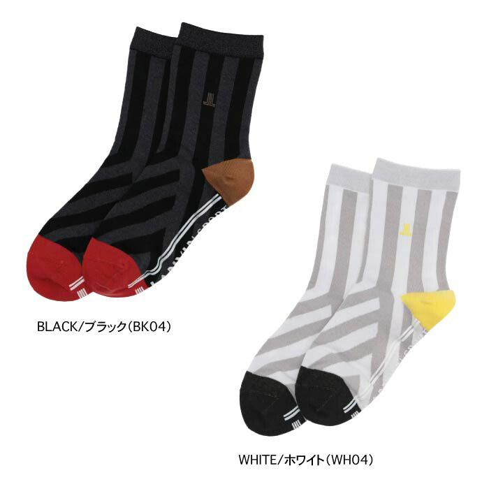 LANVIN SPORT ランバン スポール ゴルフウェア レディース 変形ストライプミドル丈ソックス 日本製 抗菌防臭 滑り止め付き VG5FSO23L
