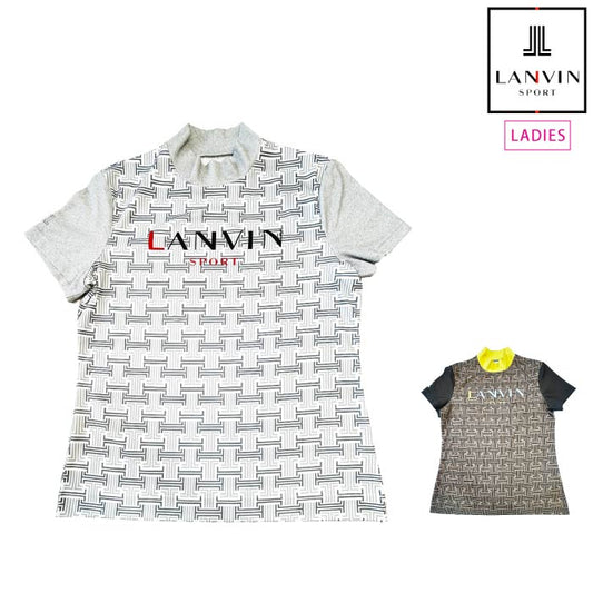 LANVIN SPORT ランバン スポール ゴルフウェア レディース モノグラム柄プリントモックネック半袖シャツ SUNSCREEN ストレッチ UVカット 吸汗 遮熱 クーリング VG5SHS42L