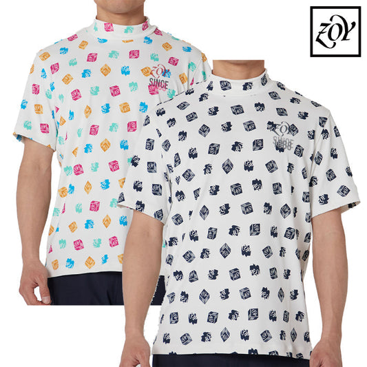 【30%OFF SALE】ZOY ゾーイ メンズ MENS ブロックロゴプリント 半袖モックネックTシャツ ストレッチ性抜群 071422005