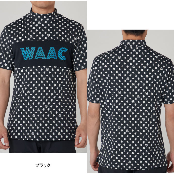WAAC ワック メンズ スタープリント 半袖モックネックTシャツ 接触冷感-