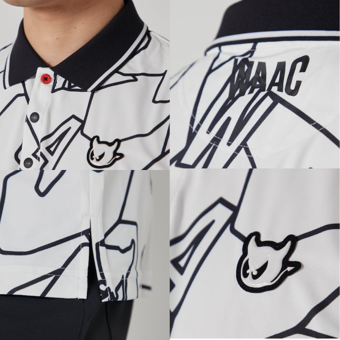 WAAC ワック メンズ WAACKY幾何プリント 半袖ポロシャツ UVカット 軽い生地 マイクロ鹿の子素材 072222040