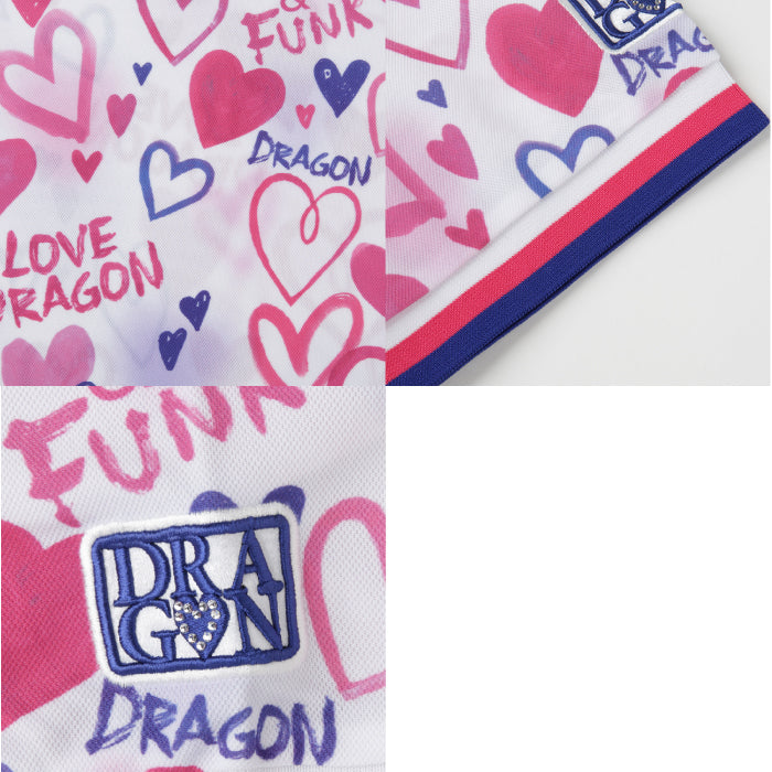 Dance With Dragon ダンスウィズドラゴン レディース LOVEu0026バタフライプリントジャージ半袖ポロ UVカット 日本製  D2-112320